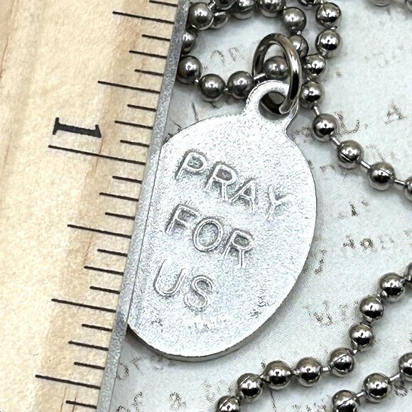 St. Saint Barbara Religious Medal Charm Pendant Long Steel Chain Necklace - Picture 2 of 9